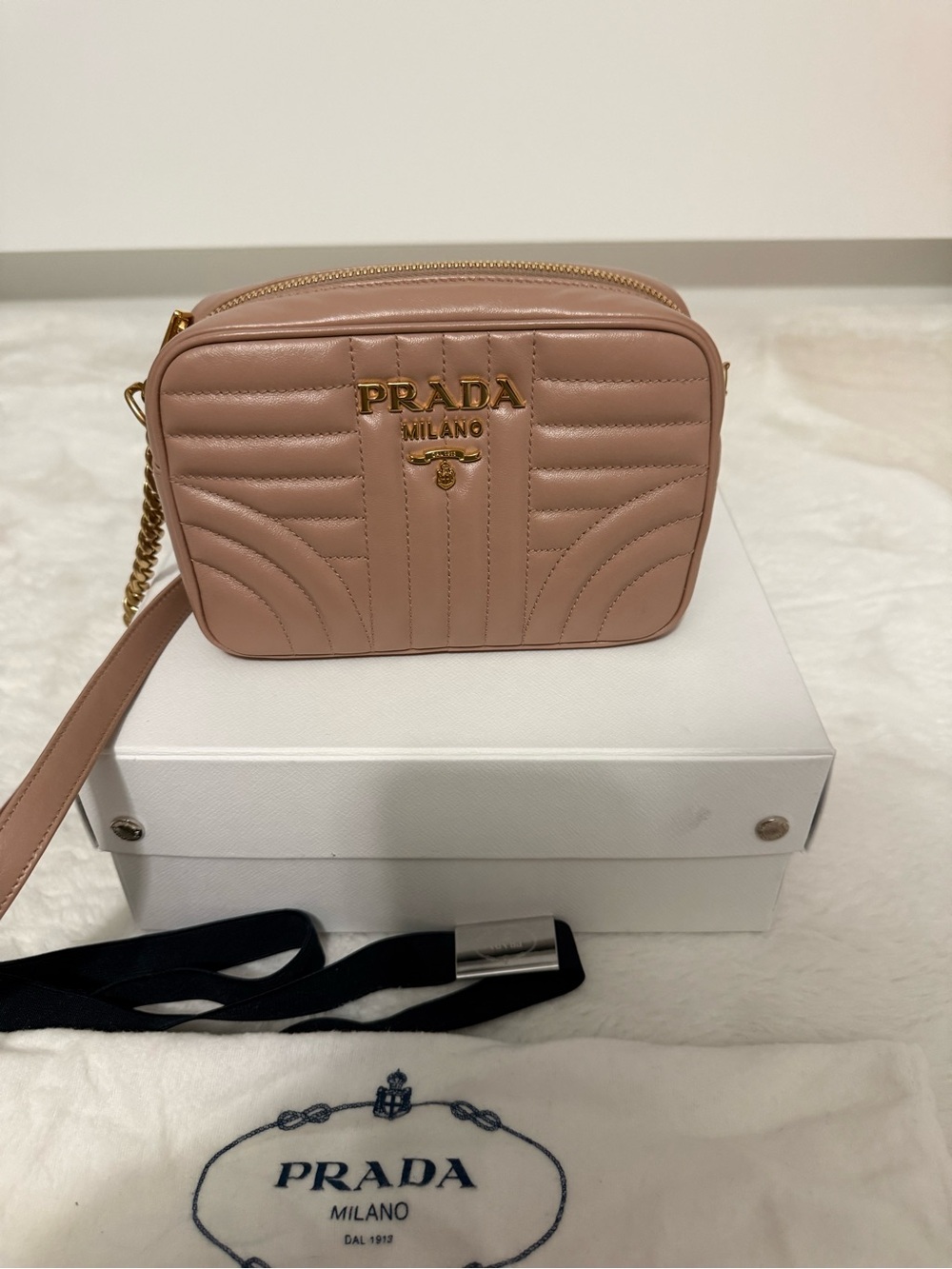 Prada Quilted Camera Crossbody with Gold Hardware